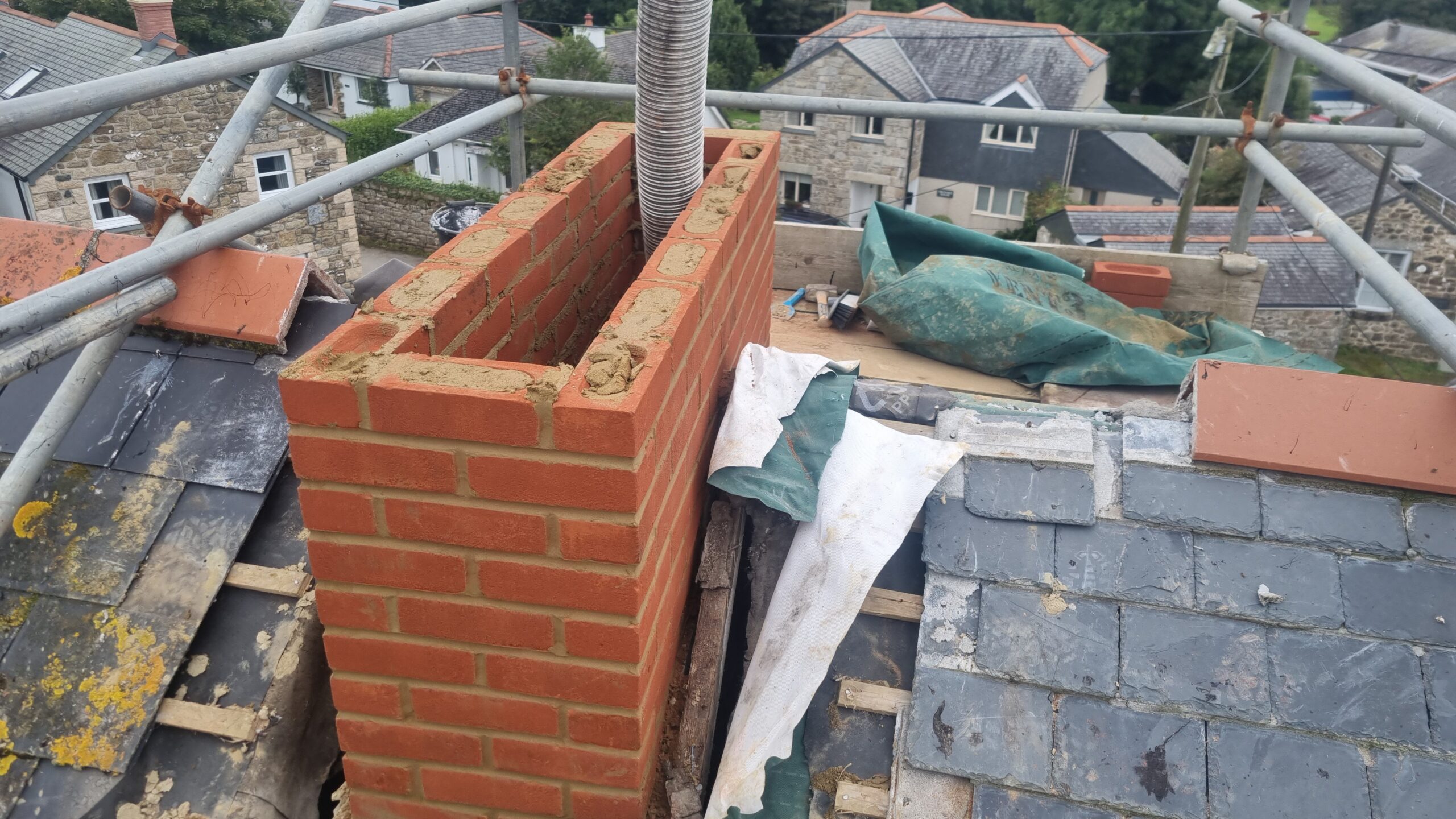 Working on chimney replacement at a house near Penzance in West Cornwall