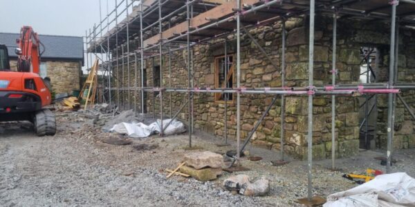 Traditional restoration work with scaffolding carried out by bartlett construction near Penzance