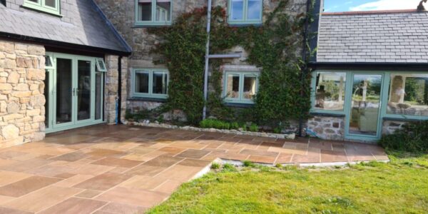 Patio paving by bartlett construction outside house in West Cornwall